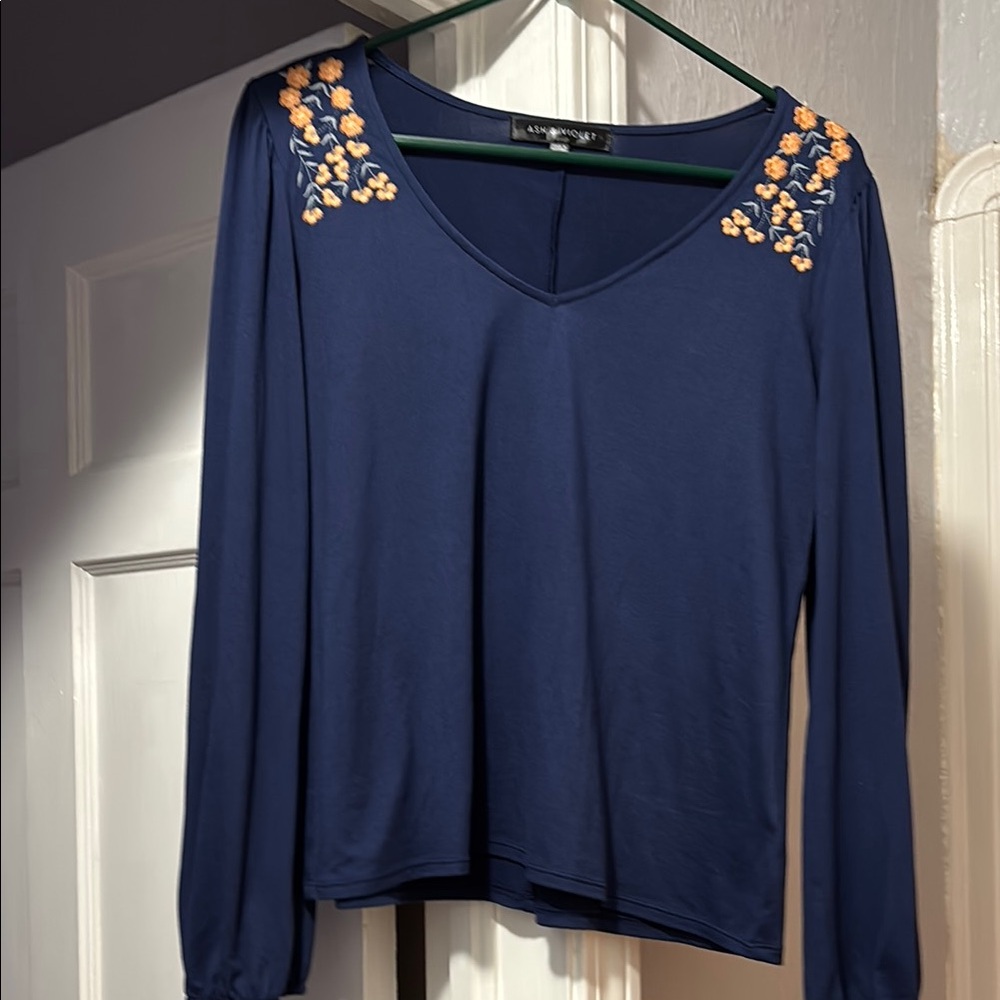 Navy Blue Embroidered Women's Top
